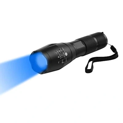 Image de Lampe Torche Bleue, WESLITE 470nm de Poche LED Bleues Zoom capable Tactique avec Lumière Bleue Chasse Longue Portée 1 Mode pour la Pêche Nuit Visison (Batterie non Incluse)