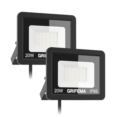 Image de GRIFEMA 2PCS Projecteur LED Extérieur 20W, 24 LEDs, 2200LM, IP66 Étanche, Éclairage Mural Blanc Froid 6500K pour Jardin, Terrasse, Garage et Sécurité
