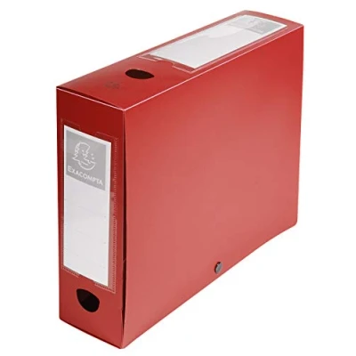 Image de Exacompta Réf. 59835E 1 Boîte d&#039;archives à pression en polypropylène opaque Dos 80 mm Porte étiquettes sur les 2 faces Pour format A4 Dimensions 25 x 33 cm Couleur rouge livrée plat