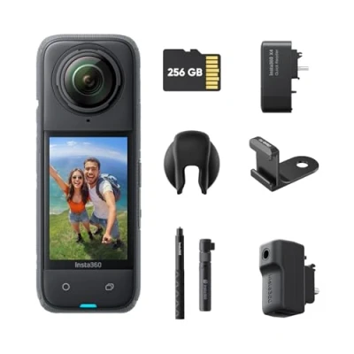 Image de Insta360 X4 Pack Créateur Caméra d&#039;action 360 8K étanche, vidéo Grand Angle 4K, Perche à Selfie Invisible, protège objectifs Amovibles, 135 Min d&#039;autonomie, édition IA, stabilisation