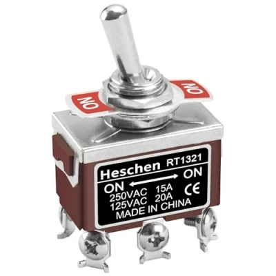 Image de Heschen Interrupteur à bascule en métal, RT1321, DPDT, type maintenu, 2 positions, 15 A 250 VAC, CE