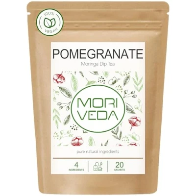 Image de thé Moringa 100% naturel et végétalien (en option mélange de feuilles, pomme cannelle, grenade, gingembre, menthe). 1A Quality (20 sachets Grenade)