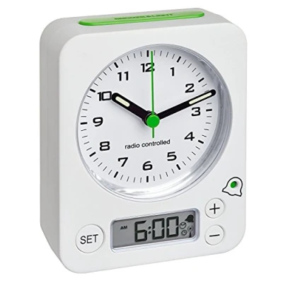 Image de TFA Dostmann 60.1511 Combo Réveil Radio de Voyage analogique, Vert Blanc avec Batteries