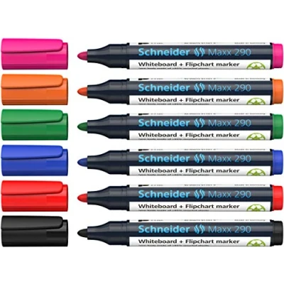 Image de Schneider Maxx 290 Marqueurs pour tableaux blancs et à feuillets Pointe ogive 2 3 mm Épaisseur de trait effaçable sec, haute qualité, forte couleurs intenses 5 boîtes 6