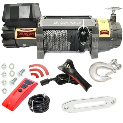 Image de Dragon Winch treuil électrique Highlander 15000 lbs (6803 kg), 12V avec câble synthétique 21m pour les véhicules tout terrain, SUV étanche télécommande filaire et sans fil + accessoires