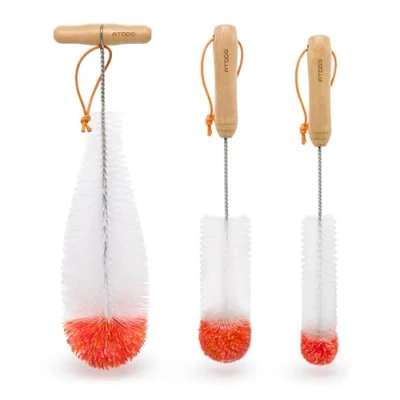 Image de ATDDO Goupillon Bouteille Compatible avec Sodastream Bouteille, Lot de 3 Brosse en Verre, Long Ecouvillon Nettoyage Biberon Carafe