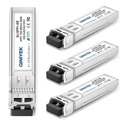 Image de QINIYEK 10GBase SR Module SFP+ Optique, 10GB multimode LC Transceiver Compatible pour Cisco SFP 10G SR, Ubiquiti UF MM 10G, Meraki MA Mikrotik, Fortinet, Zyxel, D Link, Netgear(Lot de 4)