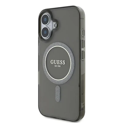 Image de Étui Guess pour iPhone 16 6.1 noir étui rigide IML Glitter Circle MagSafe Neuf