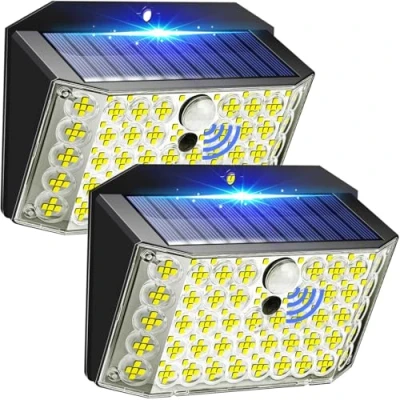 Image de PIKOY Eclairage Exterieur Avec Detecteur, 3 Faces+320+246LED(Lenticulaire&amp;Plus Lumineux) Projecteur Led Extérieur Solaire [2 Pcs] ,2200mAh &amp; 8 12h Utilisation+IP65 Luminaire Solaire, Ip65