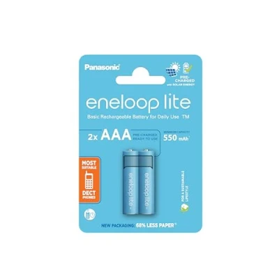 Image de eneloop Lite, Piles Rechargeables AAA/Micro, Lot de 2, capacité Min. 550 mAh, Ni MH, prêt à l&#039;emploi, jusqu&#039;à 3000 Fois, Emballage sans Plastique, Bleues