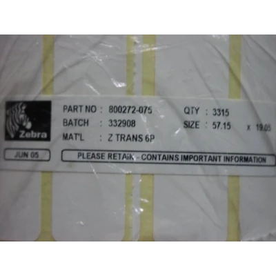 Image de Zebra 800272 075 (Z Select 2000T) (57 mm x 19 mm) 12 rouleaux Noir sur blanc Étiquette