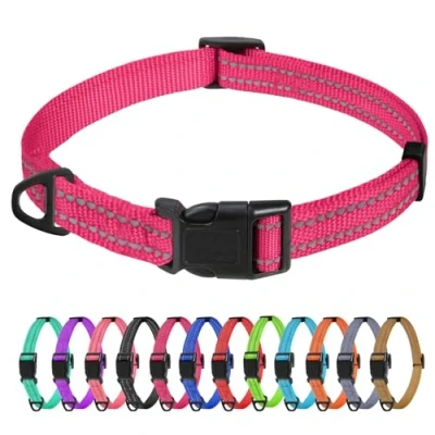 Image de TagME Collier pour Chien, en Nylon Réfléchissant Réglable Classique Convient Chiot, Rose Vif, 1.5cm Largeur