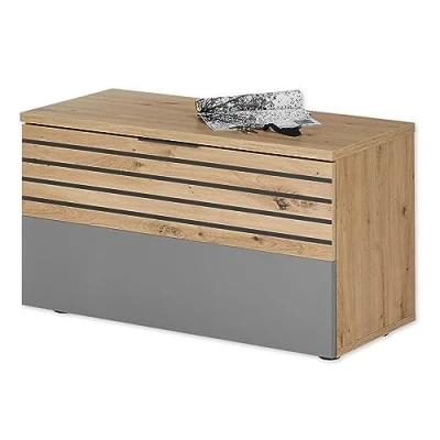 Image de Stella Trading MILAN Banc à chaussures avec assise en gris, aspect chêne d&#039;Artisan moderne espace de rangement pour votre entrée 85 x 48 38 cm (L/H/P)