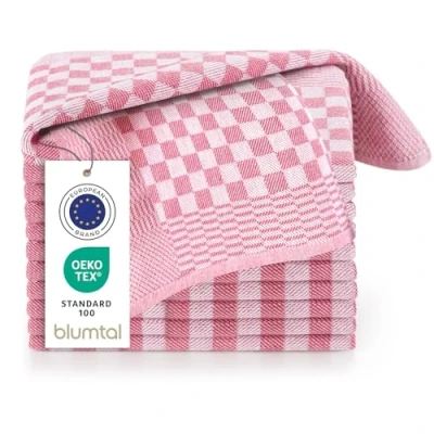 Image de Blumtal Lot De 5 Torchons Cuisine Coton Vaisselle Qualité Supérieure Torchon 100% Certifié Oeko TEX® à Carreaux Rouge 50 x 70 cm