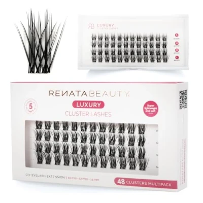 Image de Renata Beauty LUXURY Look 48pcs Clusters de Faux Cils pour Extension DIY a la Maison Extensions Doux et Réutilisables Bande Transparente Ultra fine Grappes d’Extensions