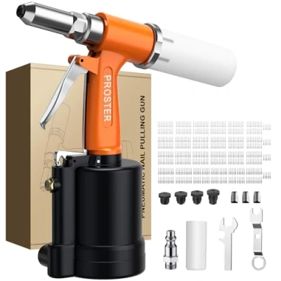 Image de Proster Riveteuse Pneumatique Pistolet à Riveter Air Hydraulique Rivet avec 500 pcs Rivets Écrous 4 tailles 3/16&quot;(4.8mm), 5/32&quot;(4mm), 1/8&quot;(3.2mm), 3/32&quot;(2.4mm)