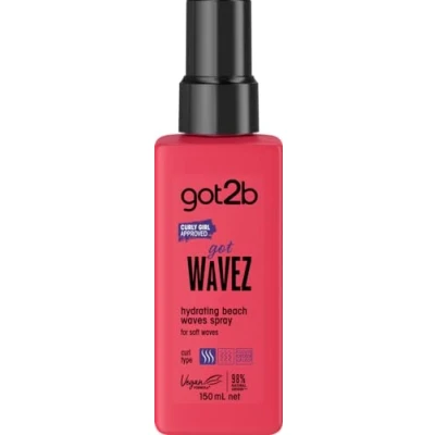 Image de Got2b, Vegan, gotcurlz, Spray hydratant Beach Waves, infusé avec de l&#039;eau coco, améliorant les boucles, 150 ml
