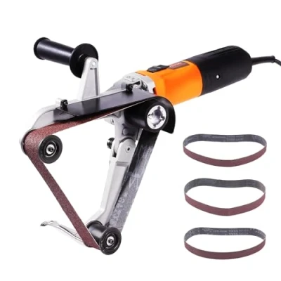 Image de VEVOR pijpschuurmachine, 1300 W pijpbandschuurmachine met 6 variabele snelheden van 1100 3200 tpm, professionele bandschuurmachine 3 schuurbanden voor polijsten, afwerken, roestverwijdering