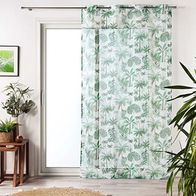 Image de douceur d&#039;intérieur, Voilage à Oeillets (140 x 240 cm) Amazonia Vert, Voile Sablé Imprimé