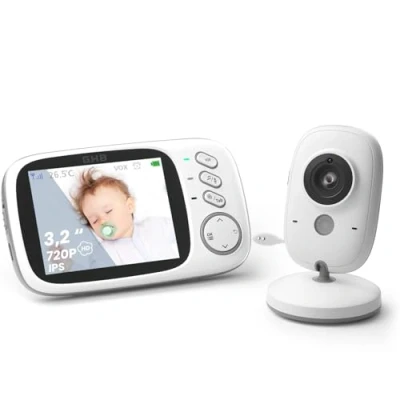 Image de GHB Babyphone Caméra 3.2 inches Bébé Moniteur Vidéo LCD Couleur Surveillance 2.4 GHz Communication Bidirectionnelle Vision Nocturne, 720p