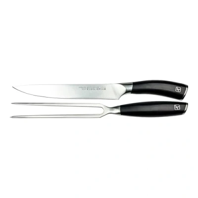 Image de Rockingham Forge Equilibrium Lot de 2 pièces, couteau et fourchette à découper en acier chrome, vanadium molybdène, trempé froid, manche courbée POM