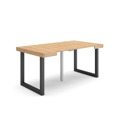 Image de Skraut Home Table Console Extensible Meuble 160 pour 8 Personnes Pieds Bois Massif Style Moderne Chêne