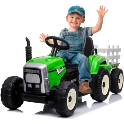 Image de Tracteur électrique pour enfants avec remorque 12V Vert