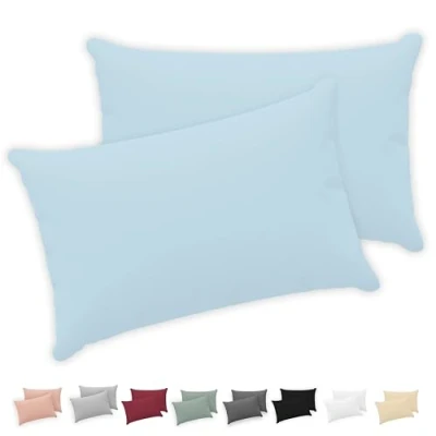 Image de Twinzen® Taie Oreiller 40x70 (Lot de 2) 100% Coton Jersey 150 GSM Bleu d&#039;oreiller Housse Coussin avec Fermeture Éclair Certifié Oeko Tex