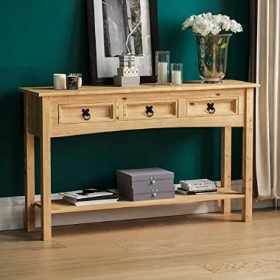 Image de Home Discount Corona Table de Chevet 3 tiroirs, Pin, Vert Sapin, Drawer
