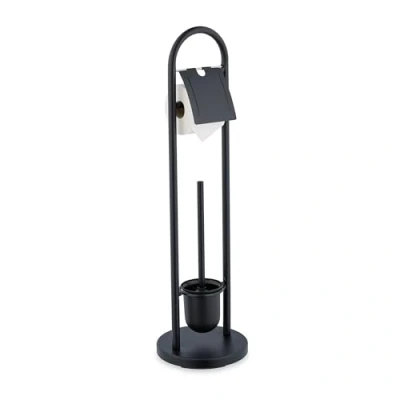 Image de Relaxdays Serviteur WC, en Acier Inoxydable, Non Fixe, Brosse et Porte Brosse, H x D : 79 22 cm, Noir