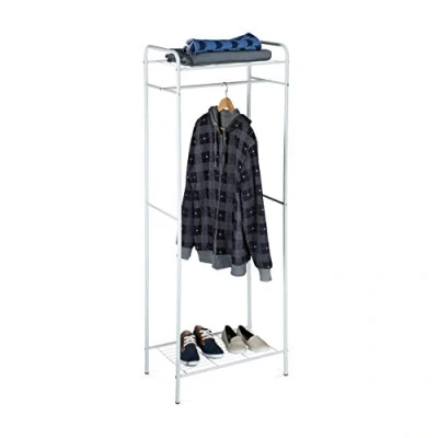 Image de Relaxdays Portant à vêtements SANDRA tringle cintre rangement compartiment chaussures bottes en métal HxlxP: 166 x 60,5 38 cm, blanc foncé