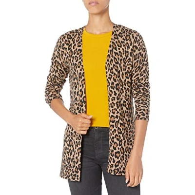 Image de Amazon Essentials Gilet Ouvert sur Le Devant Léger (Grandes Tailles Disponibles) Femme, Fauve Léopard, XS