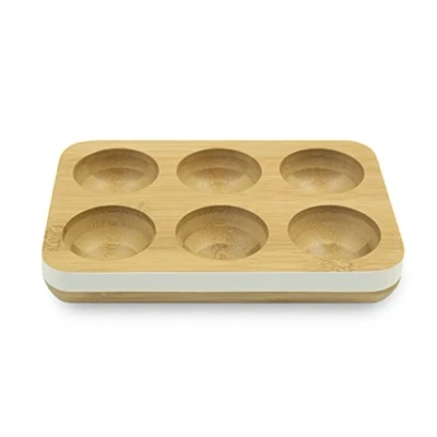 Image de Pebbly Plateau à Œufs en Bambou Blanc 17 x 12 3 cm Idéal pour Conserver Les dans Le réfrigérateur Peut contenir 6