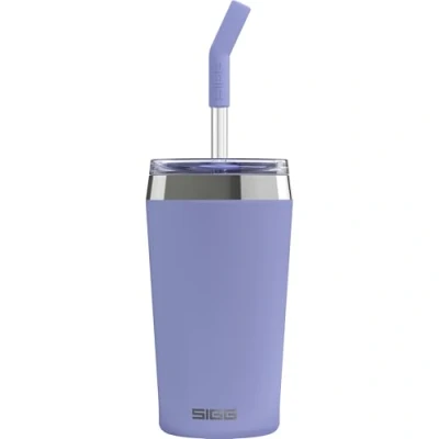 Image de SIGG Mug Isotherme Travel Helia Avec Paille En Verre Durable &amp; Brosse De Nettoyage Étanche Sans BPA Acier Inoxydable 18/8 0,45L / 0,6L