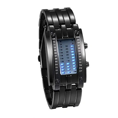 Image de JewelryWe Montre Binaire À la Mode Cool LED Affichage de lumière boîtier rectangulaire Bracelet en Alliage Double Ligne l&#039;heure Date (Femme, Noir)