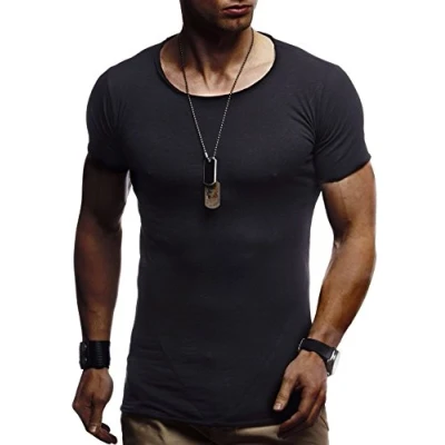 Image de Leif Nelson LN6281 T shirt à manches courtes et col en rond pour homme Coupe ajustée Style moderne teneur coton Noir XX Large