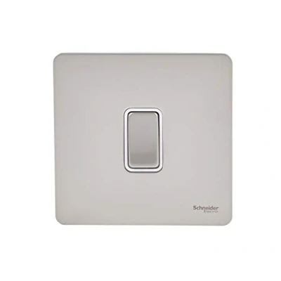 Image de Schneider Electric Ultimate Plaque plate sans vis Interrupteur à bascule simple et 2 voies, unipolaire, 16 AX, GU1412WPN, nickel nacré avec insert blanc