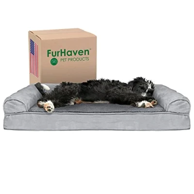 Image de Furhaven Large Memory Foam Dog Bed Plush &amp; Suede Sofa Style w/Removable Washable Cover Gray,