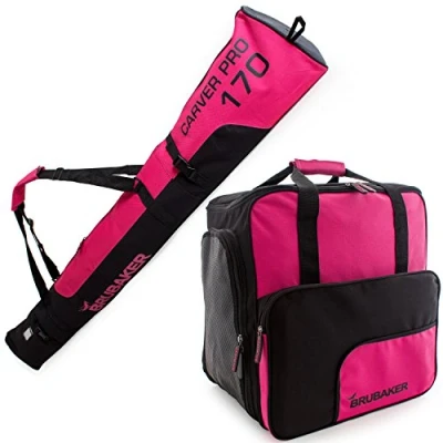 Image de BRUBAKER Série limitée Sac à Chaussures de Ski &#039;Super Function 2.0&#039; et Housse Skis &#039;Carver Pro pour 1 Paire + Bâtons Casque 170 cm Fuchsia Flou/Noir