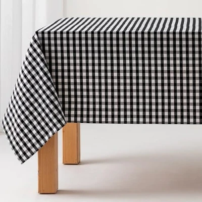 Image de Nappe Anti Taches Tableau Vichy, Coton, Toucher Tissu, 140x180 cm, Couleur Noir