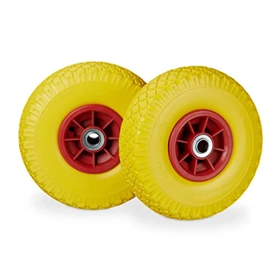 Image de Relaxdays roue de diable, 2x brouette caoutchouc, 3.00 4&quot;, 260 x 85 mm, pour axe 20 jaune rouge