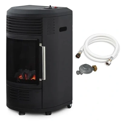 Image de FAVEX Chauffage d&#039;appoint à gaz Volga Prêt l&#039;emploi livré avec tuyau et détendeur Infrableu effet feu de cheminée 6 puissances chauffe Thermostat Jusqu&#039;à 40 m² Noir