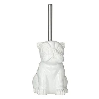 Image de WENKO Ensemble WC Bulldog, porte brosse avec sous forme de bouledogue, céramique, 12 x 19,5 15,5 cm, blanc