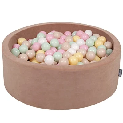 Image de KiddyMoon Piscine À Balles pour Bébé Velours Rond 90X30cm/300 7Cm Fosses Boules Jouet Enfant, Rose des Sables: Beige Pastel/Jaune Pastel/Blanc/Menthe/Rose Poudré