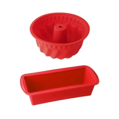 Image de Dr Oetker 9926350 Lot de 2 moules Silicone, moule a gateau, cake, cake en kouglof, à kougelhopf, Rouge, 24 x 10 7,5 cm
