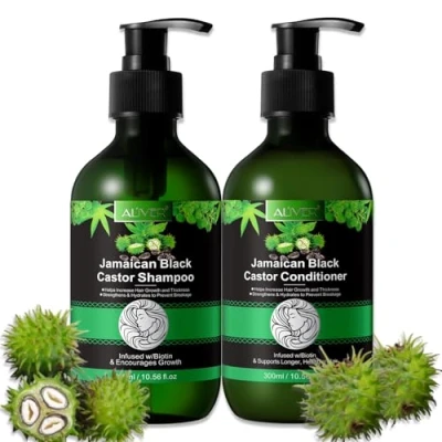 Image de P Beauty Ensemble shampoing et après à l&#039;huile de ricin avec biotine 300 ml pour la croissance des cheveux, soin cheveux du cuir chevelu &amp; contre chute