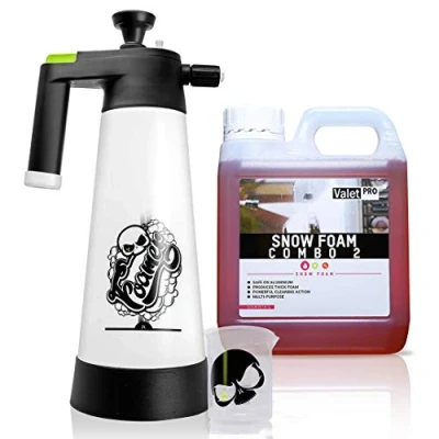 Image de Nuke Guys Kit de mousse neige, composé vaporisateur 2 l, neige ValetPRO Combo2 1 l et gobelet doseur 150 ml gradué, avec motif crâne