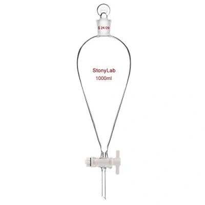 Image de stonylab 1L Robinet D&#039;arrêt en Verre Ampoules à Décanter, Entonnoir Laboratoire Borosilicate Mur Lourde Conique Forme de Poire, Separatory Funnel avec Joint 24/29