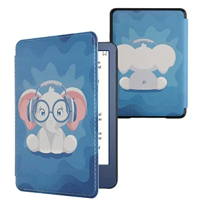 Image de kwmobile Étui Compatible avec Amazon Kindle (2022/2024) Coque à Rabat magnétique Tablette eReader Similicuir Bleu Clair foncé Gris