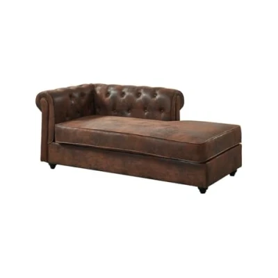 Image de Vente unique Méridienne Droite Chesterfield en Microfibre Aspect Cuir Vieilli SHIREL